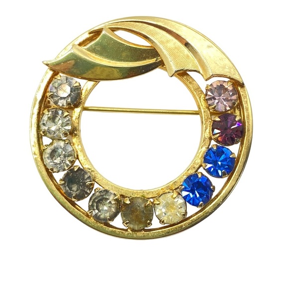 CATAMORE 1/20 12K Gold Filled 1960's Circle Brooch Mother's Rhinestone VTG Pin - Picture 3 of 9